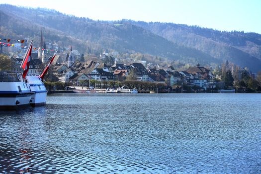 pictures of the city of Zug, Switzerland. Lake and mountains