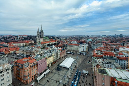 Zagreb, Croatia - 24 February 2019: Zagreb skyline with red rooftops