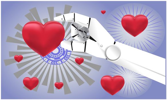 heart catch by robot hand on abstract background