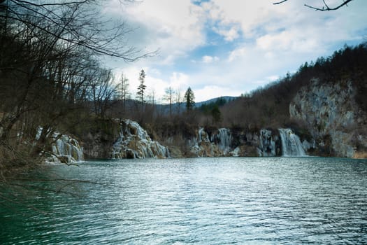 Plitvice Lakes National Park in winter, panoramic view