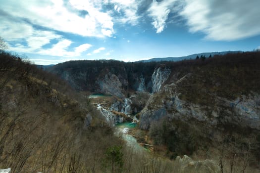 Plitvice Lakes National Park in winter, panoramic view