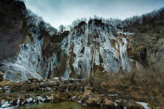 Plitvice Lakes National Park in winter, panoramic view