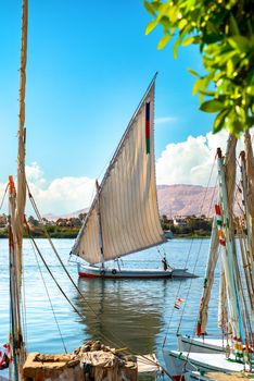 River Nile and boats at sunset in Aswan