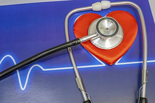 close up heart health and stethoscope on background