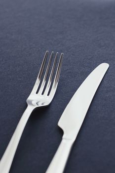 Fork and knife, silver cutlery for table decor, minimalistic design and diet concept