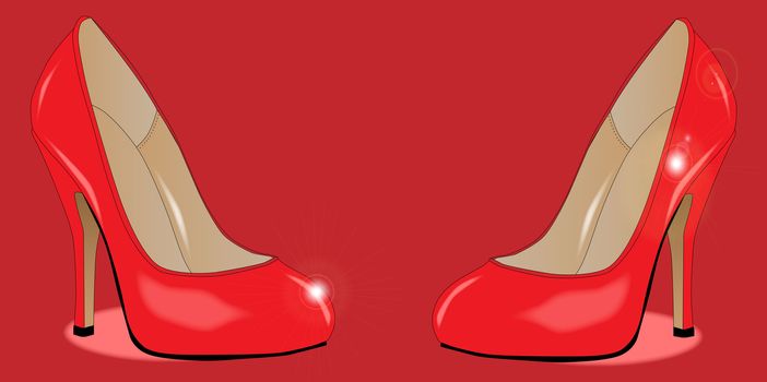 A pair of red stiletto heals.