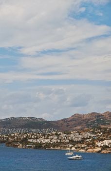 Mediterranean coast and cloudy sky, beautiful panoramic sea view and coastal nature scene