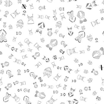 Seamless pattern line art female lingerie collection. Lace underwear set , panties, bras, knickers isolated on white background. Vector illustration.