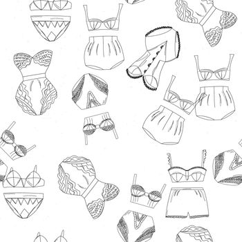 Seamless pattern lace lingerie collection. Lace underwear set , panties, bras, knickers isolated on white background. Vector illustration.