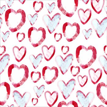 Pink heart endless romantic pattern. Colorful hearts on white background. Design emplate for postcards, print, poster, party, Valentine's day, textile.