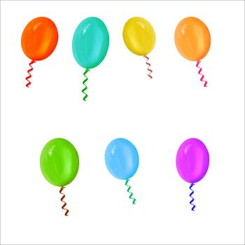 Festive colourful balloons collection isolated on white background. Design illustration for festive postcards, banners, textile, background, wallpaper.