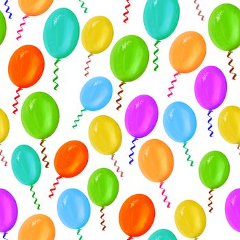 Colourful festive balloons seamless pattern on white background. Repeat design illustration for postcard, banner, wallpaper, textile.