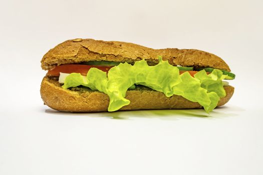 ready to eat sandwich with lettuce,cheese, sliced tomatoes and cucumber