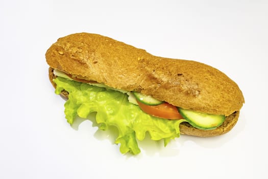 ready to eat sandwich with lettuce,cheese, sliced tomatoes and cucumber