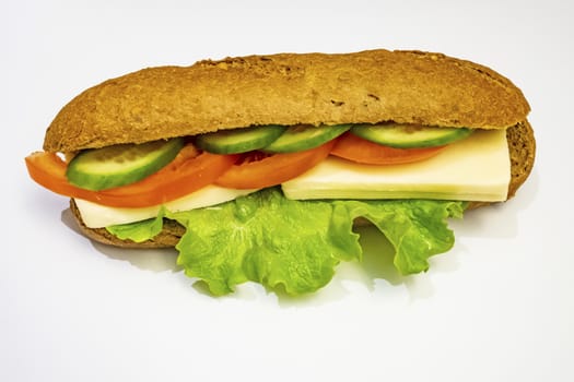 ready to eat sandwich with lettuce,cheese, sliced tomatoes and cucumber
