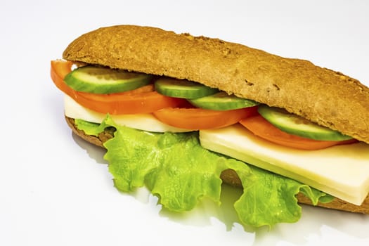 ready to eat sandwich with lettuce,cheese, sliced tomatoes and cucumber