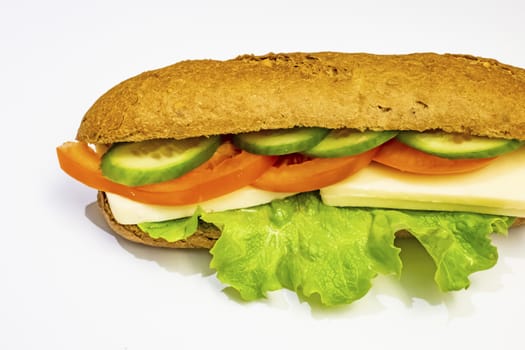 ready to eat sandwich with lettuce,cheese, sliced tomatoes and cucumber