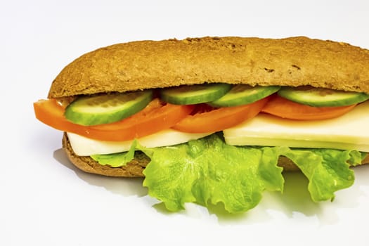 ready to eat sandwich with lettuce,cheese, sliced tomatoes and cucumber