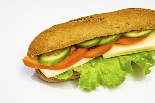 ready to eat sandwich with lettuce,cheese, sliced tomatoes and cucumber
