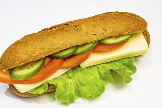 ready to eat sandwich with lettuce,cheese, sliced tomatoes and cucumber