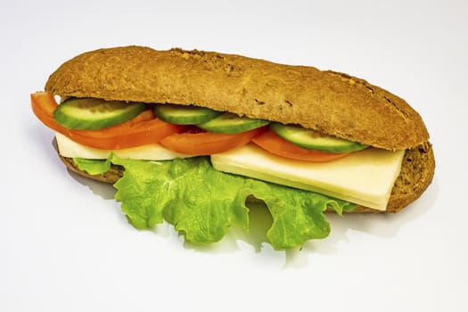 ready to eat sandwich with lettuce,cheese, sliced tomatoes and cucumber