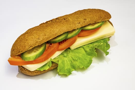 ready to eat sandwich with lettuce,cheese, sliced tomatoes and cucumber