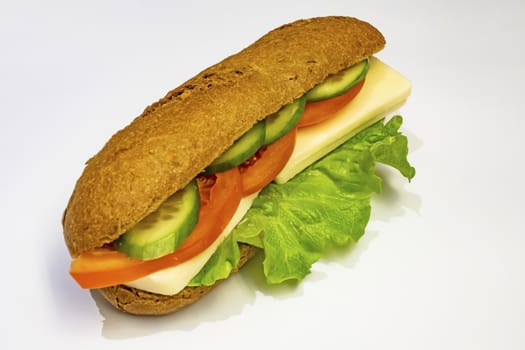 ready to eat sandwich with lettuce,cheese, sliced tomatoes and cucumber