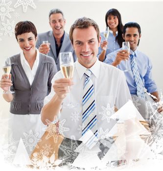 International business people toasting with Champagne against christmas frame