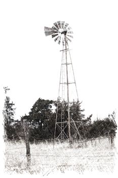 Black and White Windmill in field