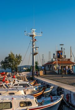 Canakkale, Turkey – 07.23.2019.  Boats in the harbor of Canakkale, Turkey, on a sunny summer morning