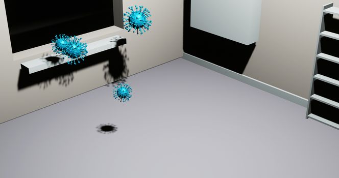 3d rendering room attack by corona virus