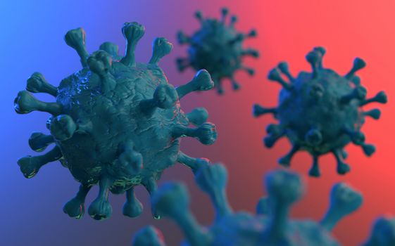 Coronavirus 2019-ncov flu particle infection. Virus particles floating. 3D Rendering.