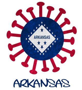 State flag of Arkansas with corona virus or bacteria - Isolated on white