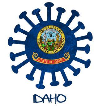 State flag of Idaho with corona virus or bacteria - Isolated on white