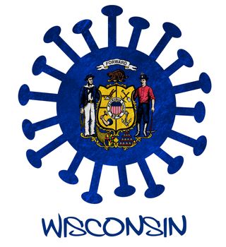 State flag of Wisconsin with corona virus or bacteria - Isolated on white