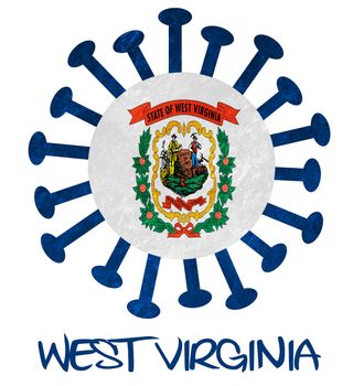 State flag of West Virginia with corona virus or bacteria - Isolated on white