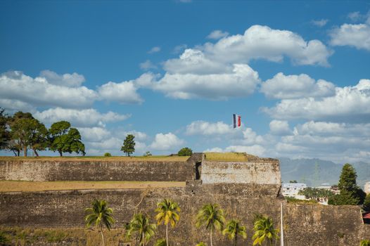 Old fort on a hill overlooking the harbor in Martinique