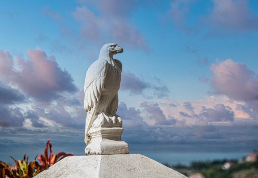 A stone eagle statue on the coast of St Lucia