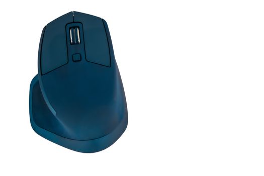 A Close up wireless computer mouse modern design with blank screen on white background with clipping path. Wireless mouse.