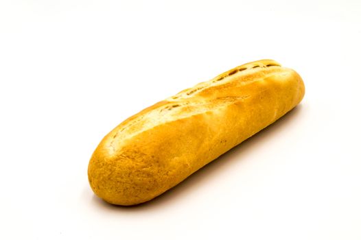 Half a French baguette isolated on a white background