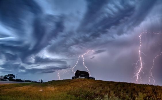 Prairie Lightning Storm Canada summer rural major structure Saskatchewan