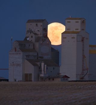 Prairie Grain Elevator agriculture Saskatchewan Canada night full moon