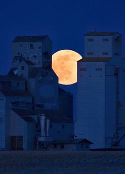Prairie Grain Elevator agriculture Saskatchewan Canada night full moon