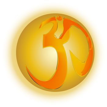 The symbol for 'OM' as used by eastern cultures set onto a golden globe.
