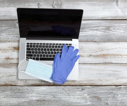 Personal hygiene basics on desktop at work during the Coronavirus pandemic  