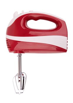 Electrical hand mixer and dishware isolated on a white background