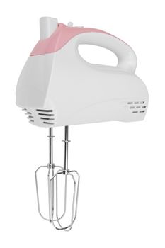 Electrical hand mixer and dishware isolated on a white background