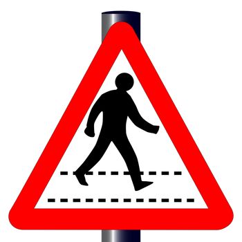 The traditional 'PEDESTRIAN' triangle, traffic sign isolated on a white background..