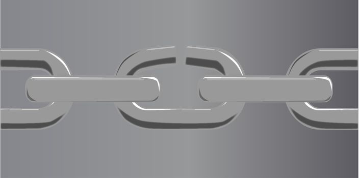 A steel chain set against a steel grey background with the weakest lnk breaking.