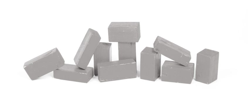 Vintage grey building blocks isolated on white background